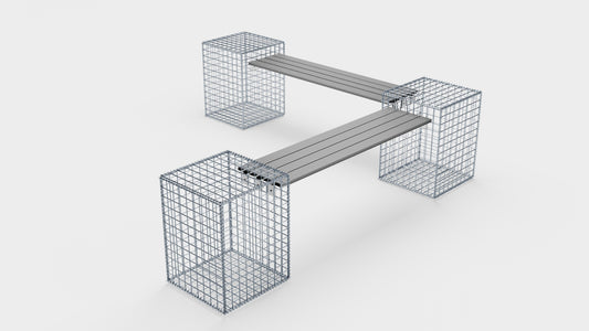 Banco de jardín 3 gaviones en espiral - 205 x 60 x 40 cm (L x A x P) MW 5 x 5 cm, con tablero reciclado en antracita