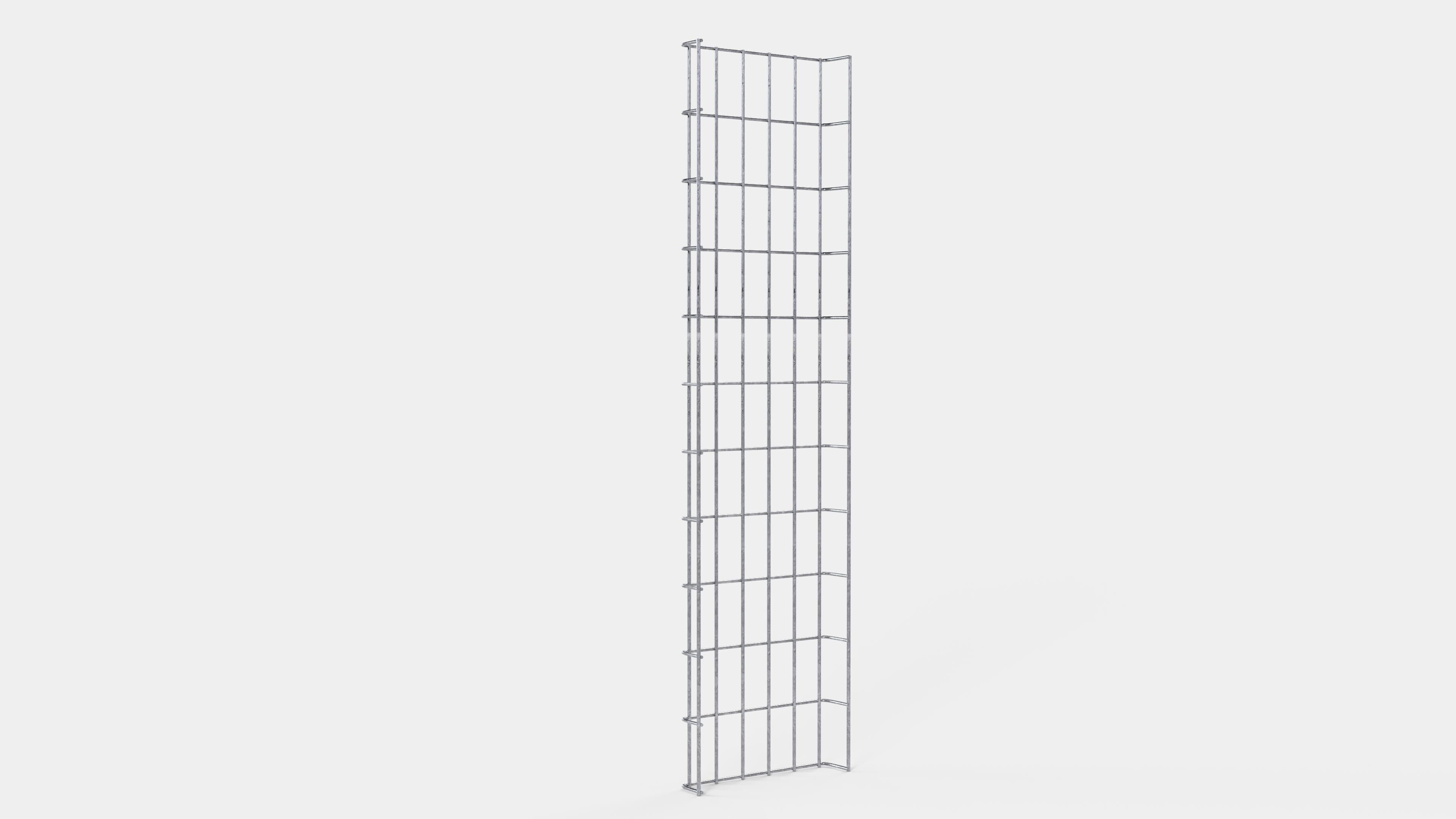 Altezza canalina 110 cm, profondità 5 cm, dimensione maglia 5 x 10 cm