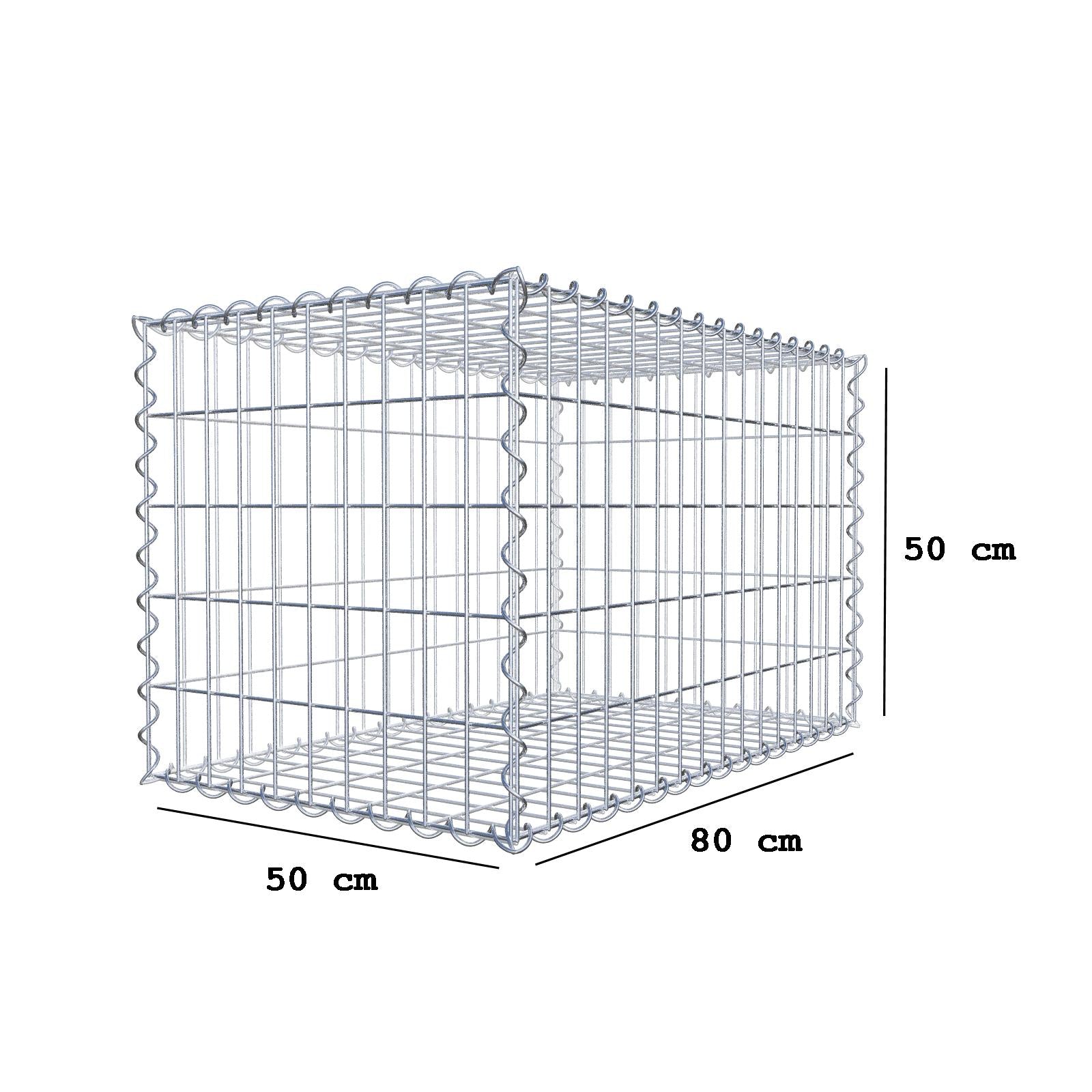 Gabion 80 cm x 50 cm x 50 cm (L x H x D), maskestørrelse 5 cm x 10 cm, spiral