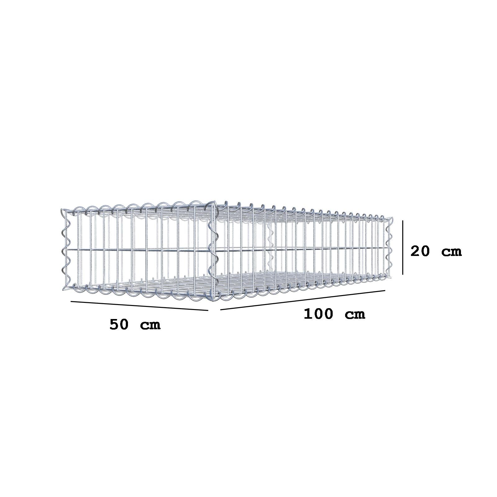 Gabion 100 cm x 20 cm x 50 cm (L x H x P), mailles 5 cm x 10 cm, spirale