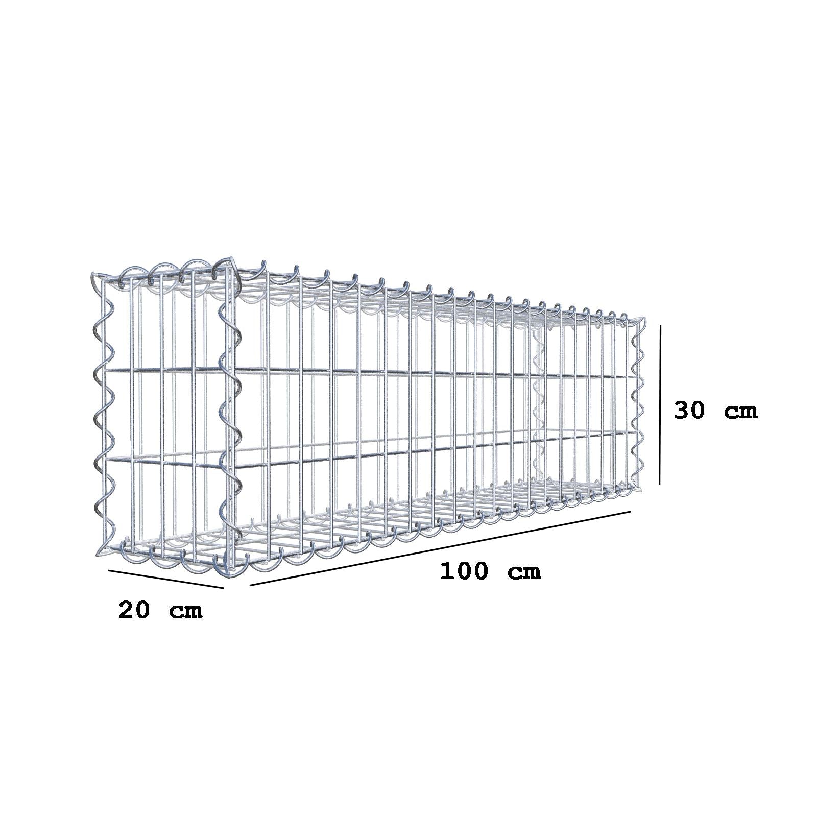 Gabione 100 cm x 30 cm x 20 cm (L x H x T), Maschenweite 5 cm x 10 cm, Spirale