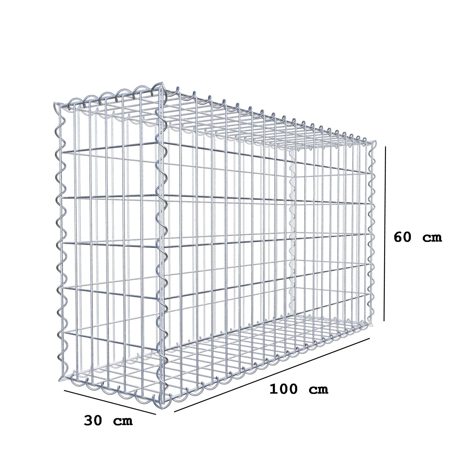 Gabione 100 cm x 60 cm x 30 cm (L x H x T), Maschenweite 5 cm x 10 cm, Spirale