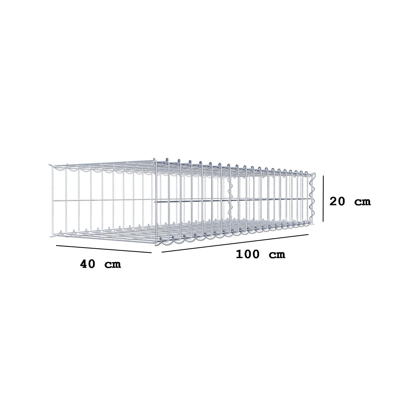 Gabbione aggiuntivo tipo 2 100 cm x 20 cm x 40 cm (L x H x P), maglia 5 cm x 10 cm, a spirale