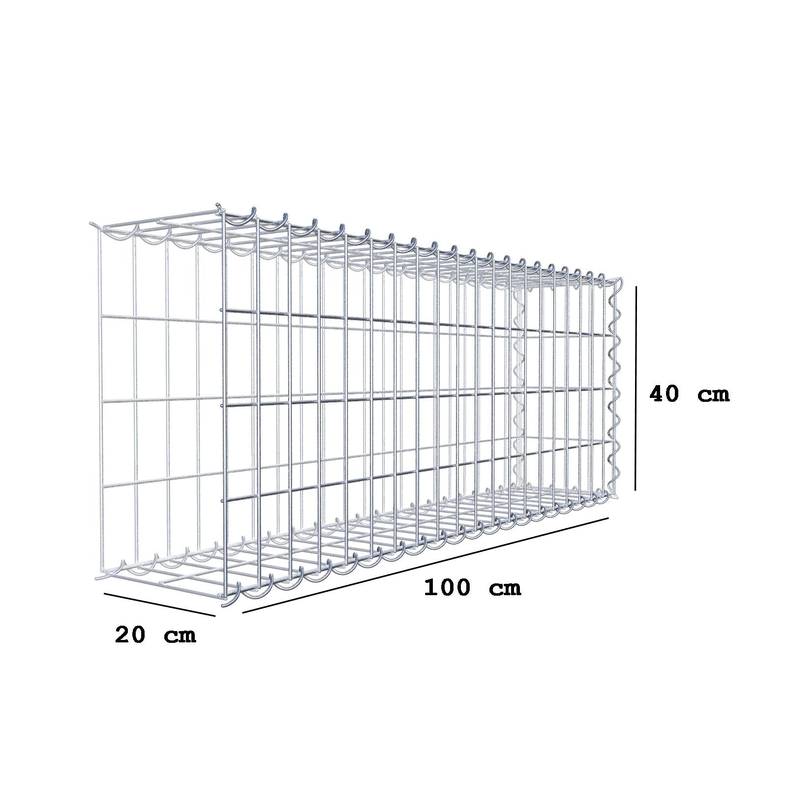 Gabion rapporté type 2 100 cm x 40 cm x 20 cm (L x H x P), mailles 5 cm x 10 cm, spirale
