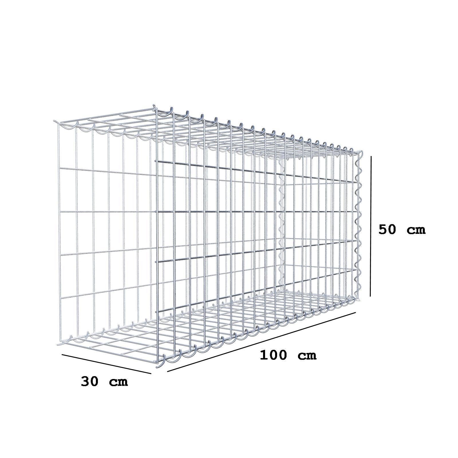Opvokset gabion type 2 100 cm x 50 cm x 30 cm (L x H x D), maskestørrelse 5 cm x 10 cm, spiral