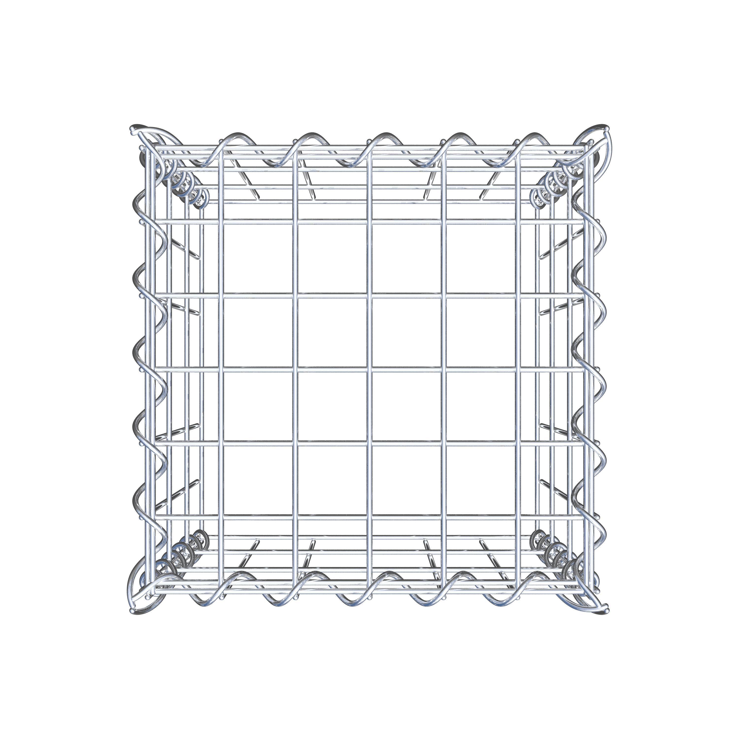 Opbouw schanskorf type 3 30 cm x 30 cm x 30 cm (L x H x D), maaswijdte 5 cm x 10 cm, spiraalvormig