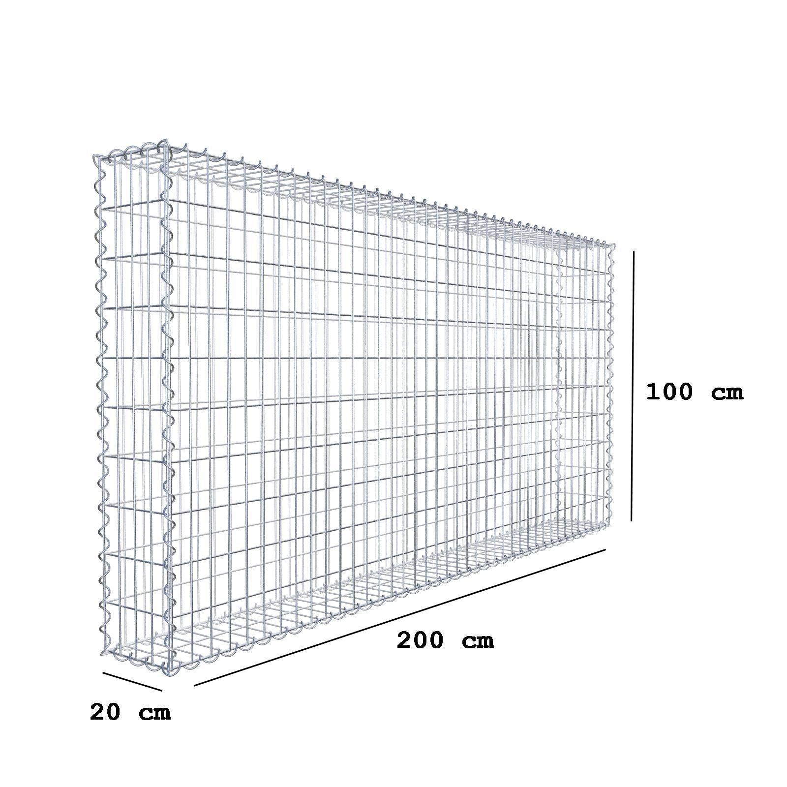 Gabion 200 cm x 100 cm x 20 cm (L x H x D), mesh size 5 cm x 10 cm, spiral