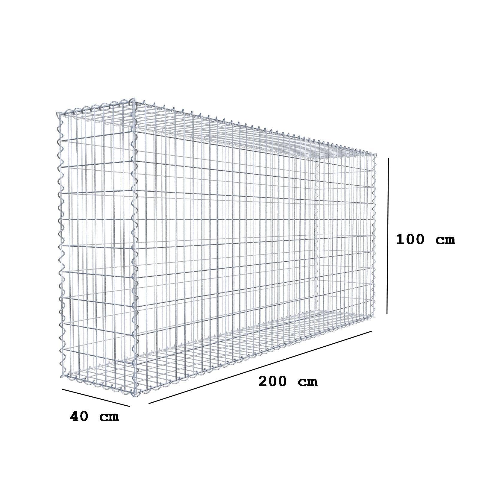 Gabion 200 cm x 100 cm x 40 cm (L x H x D), mesh size 5 cm x 10 cm, spiral