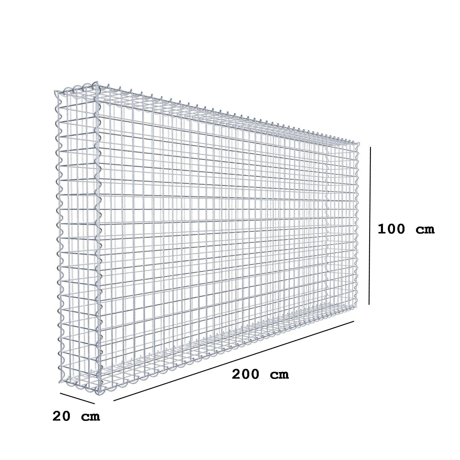 Gavión 200 cm x 100 cm x 20 cm (largo x alto x fondo), malla 5 cm x 5 cm, en espiral