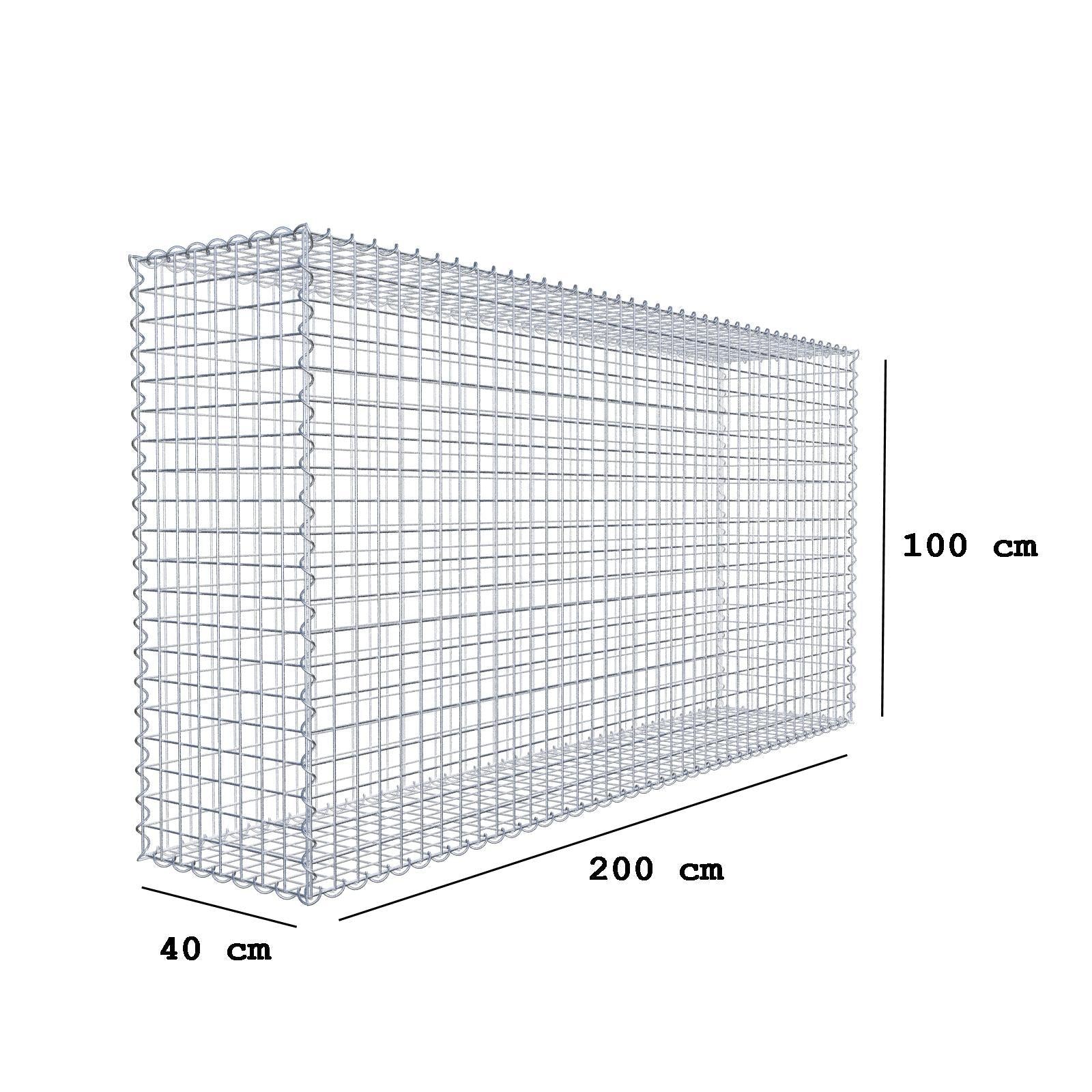 Gabion 200 cm x 100 cm x 40 cm (L x H x D), maskestørrelse 5 cm x 5 cm, spiral