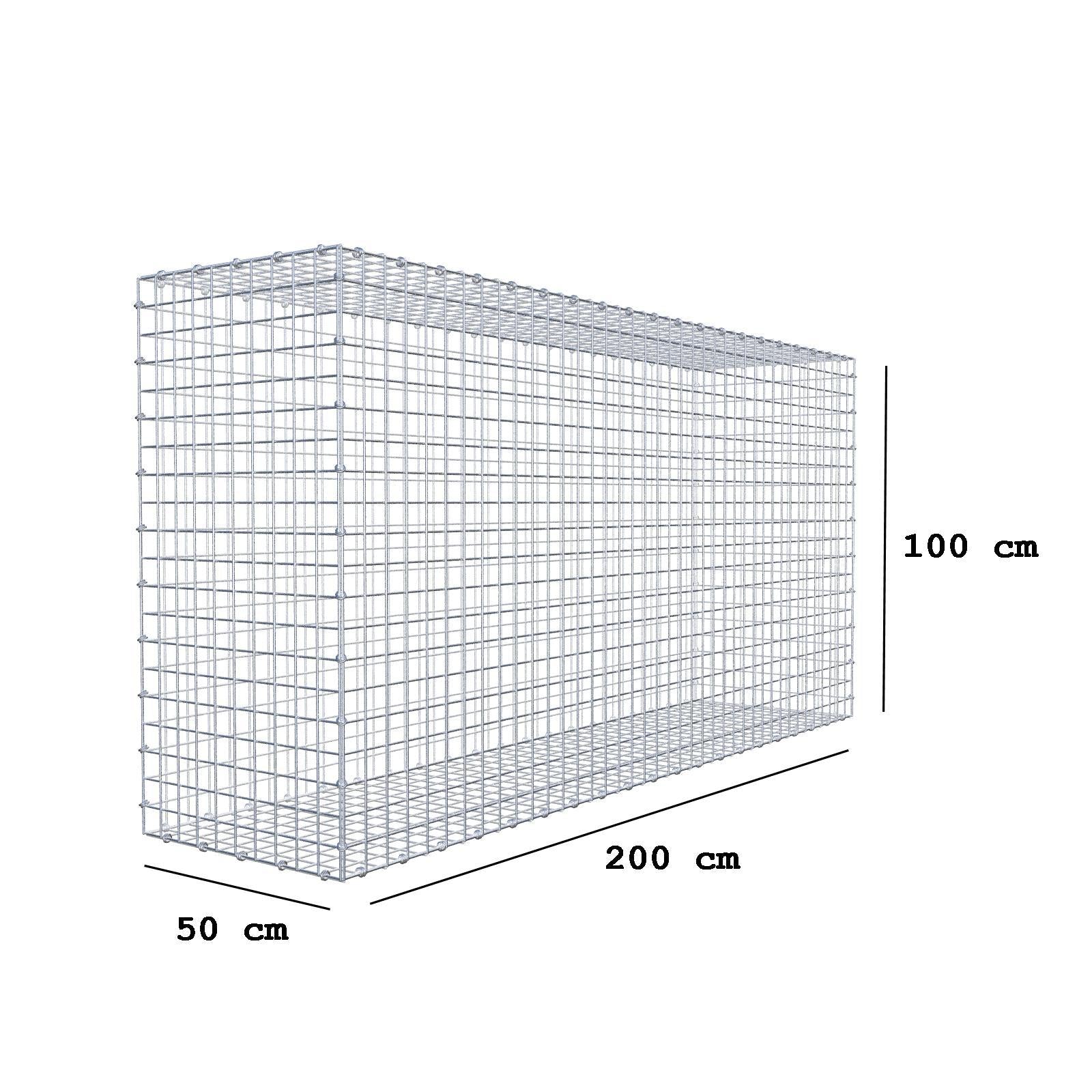 Gabione 200 cm x 100 cm x 50 cm (L x H x T), Maschenweite 5 x 5 cm, Spiralring