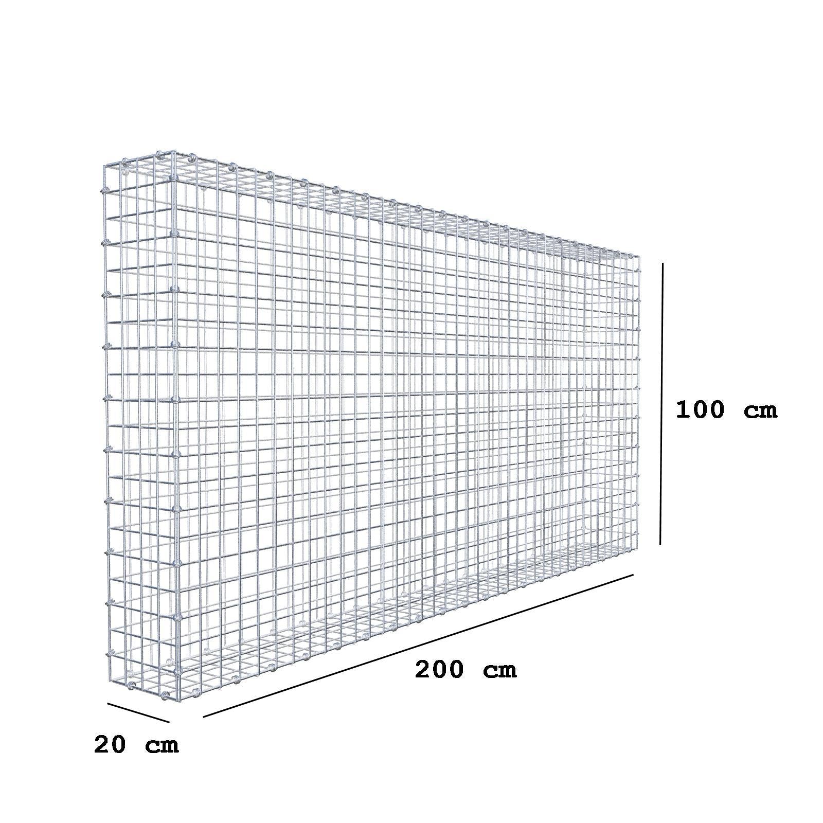 Gabione 200 cm x 100 cm x 20 cm (L x H x T), Maschenweite 5 x 5 cm, Spiralring