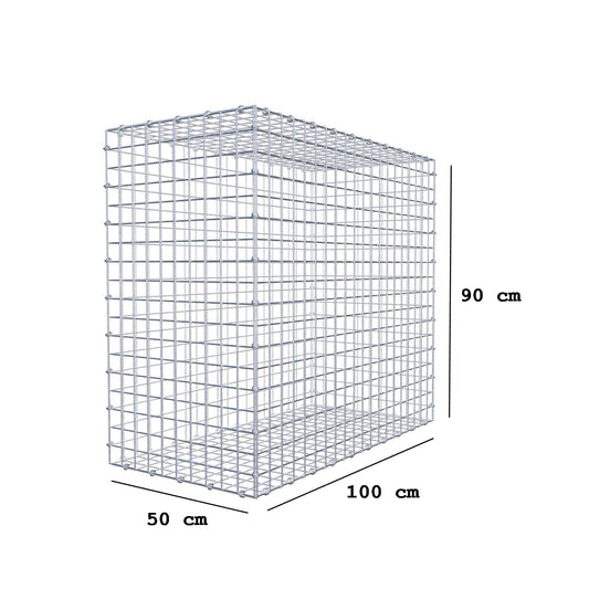 Gabion 100 cm x 90 cm x 50 cm (L x H x D), maskestørrelse 5 x 5 cm, spiralring