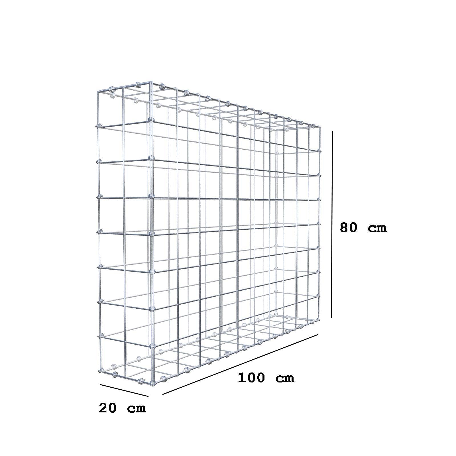 Gabião 100 cm x 80 cm x 20 cm (C x A x P), malhagem 10 x 10 cm, anel espiral