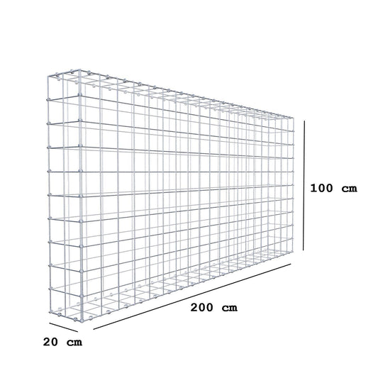 Gabion 200 cm x 100 cm x 20 cm (L x H x D), maskestørrelse 10 x 10 cm, spiralring