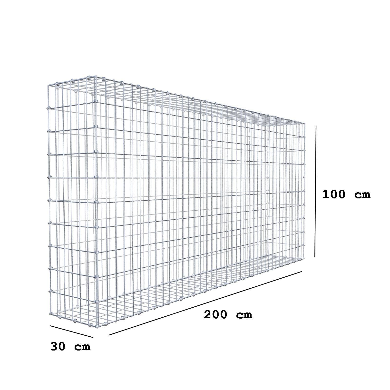 Gabion 200 cm x 100 cm x 30 cm (L x H x D), maskestørrelse 5 x 10 cm, spiralring