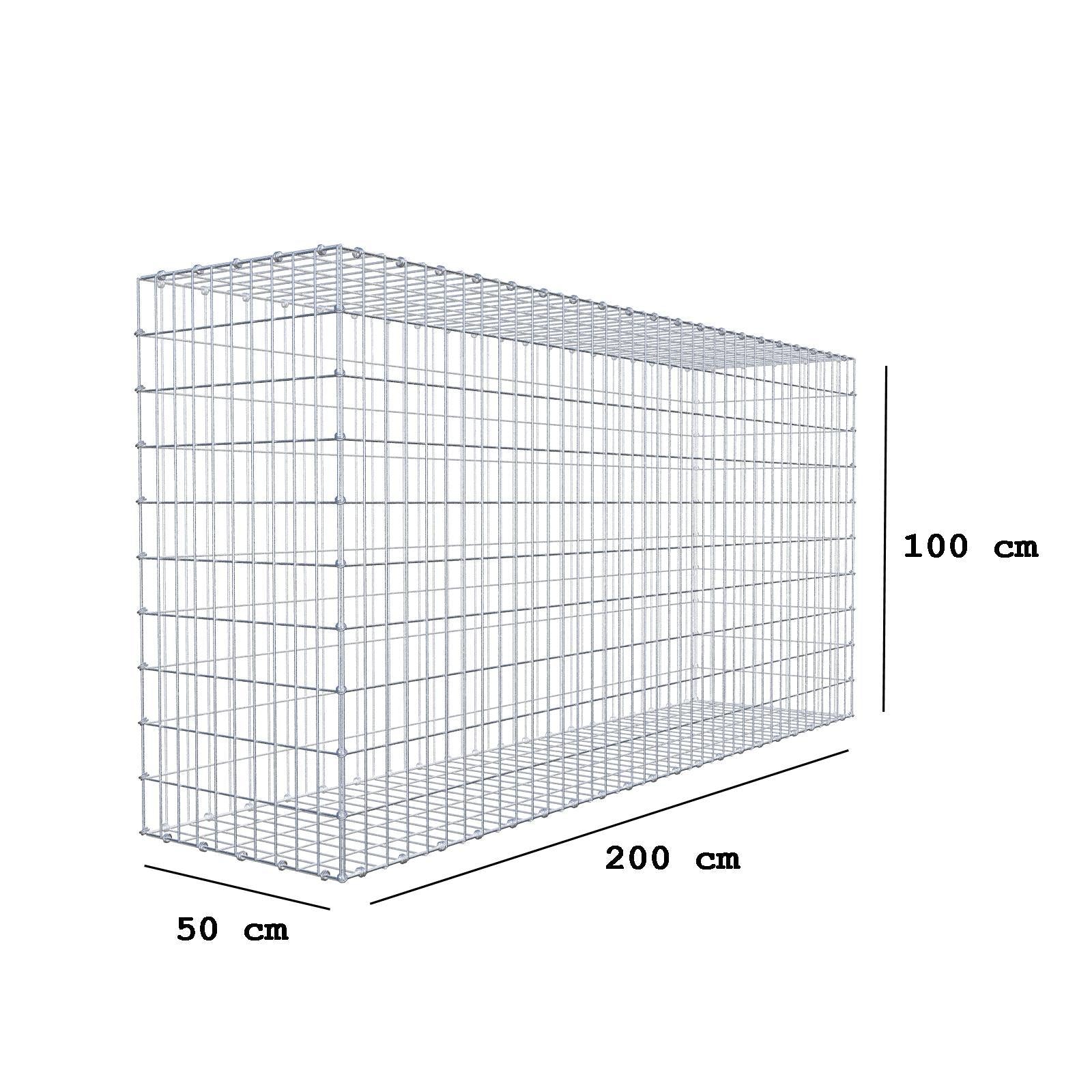 Gabion 200 cm x 100 cm x 50 cm (L x H x D), maskestørrelse 5 x 10 cm, spiralring