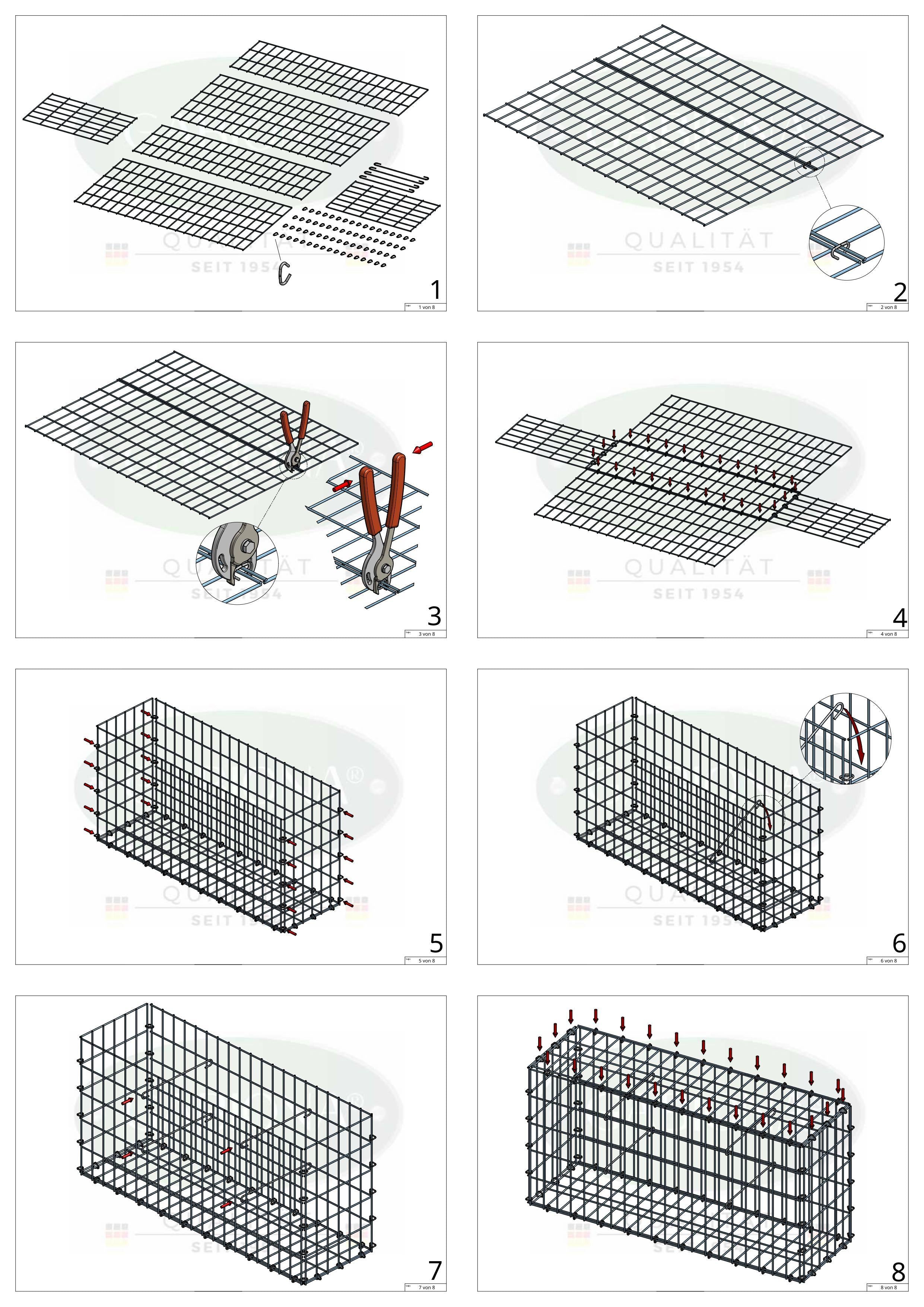 Gabion 100 cm x 90 cm x 20 cm (L x H x P), mailles 5 cm x 10 cm, anneau en C