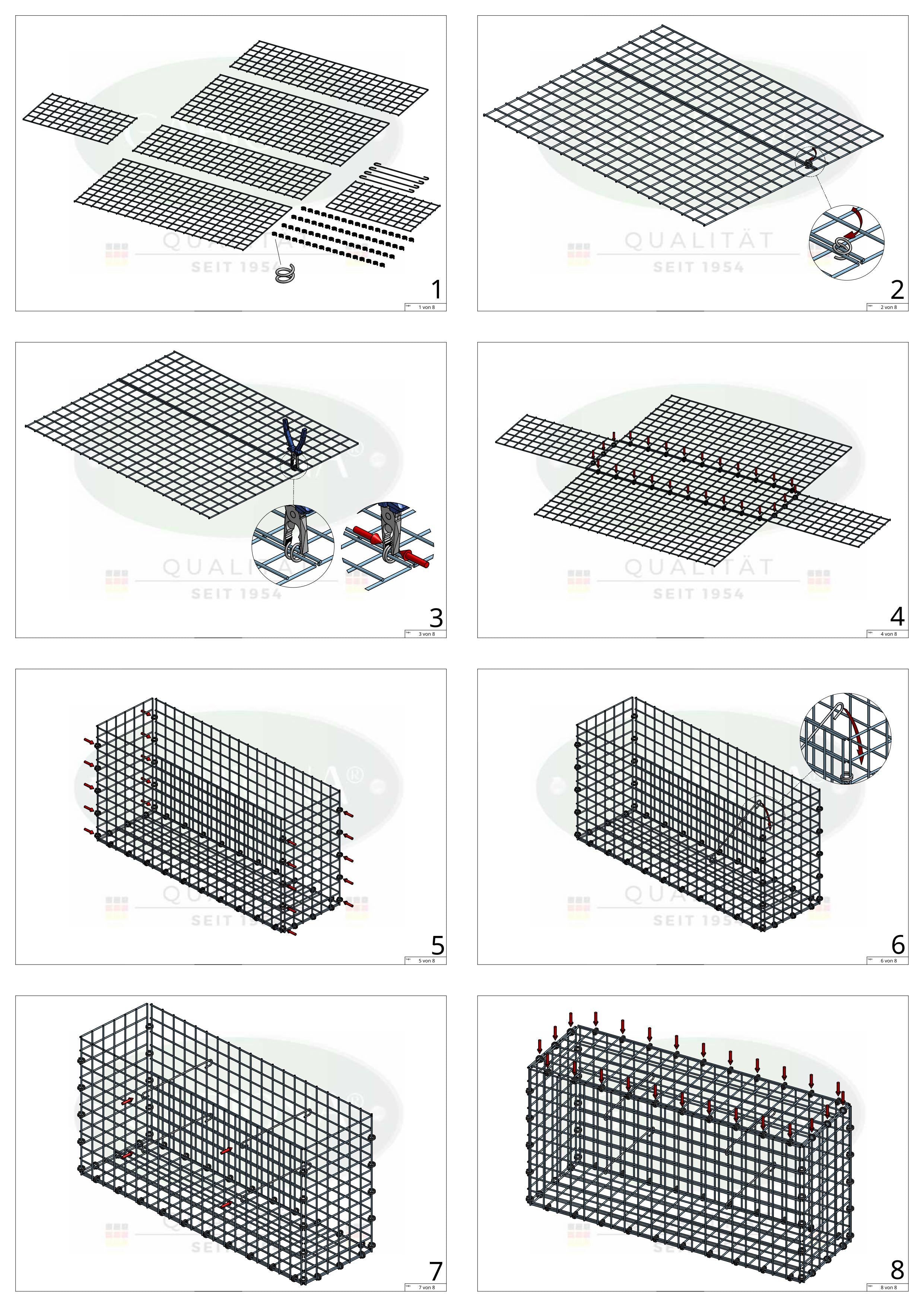 Gabion 100 cm x 20 cm x 20 cm (L x H x D), mesh size 5 x 5 cm, spiral ring