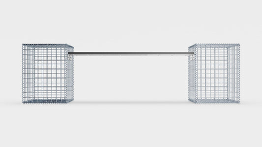 Gabionbænk med 2 spiralformede gabioner, 205 cm lang x 60 cm høj x 40 cm dyb, galvaniseret, MW 5 x 5 cm, med genbrugsplade i antracit