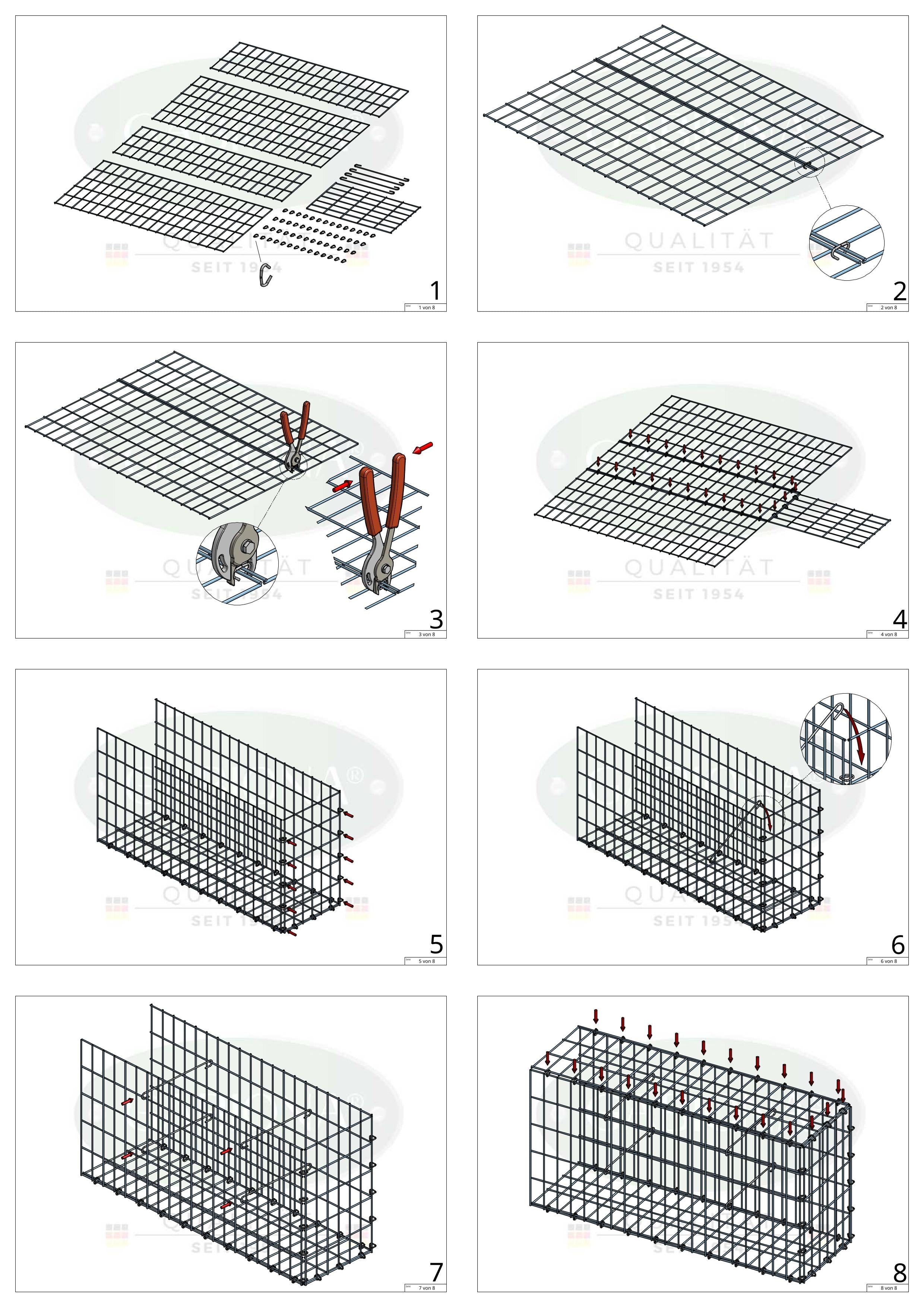Anbaugabione Typ 2 100 cm x 70 cm x 30 cm, Maschenweite 5 cm x 10 cm, C-Ring