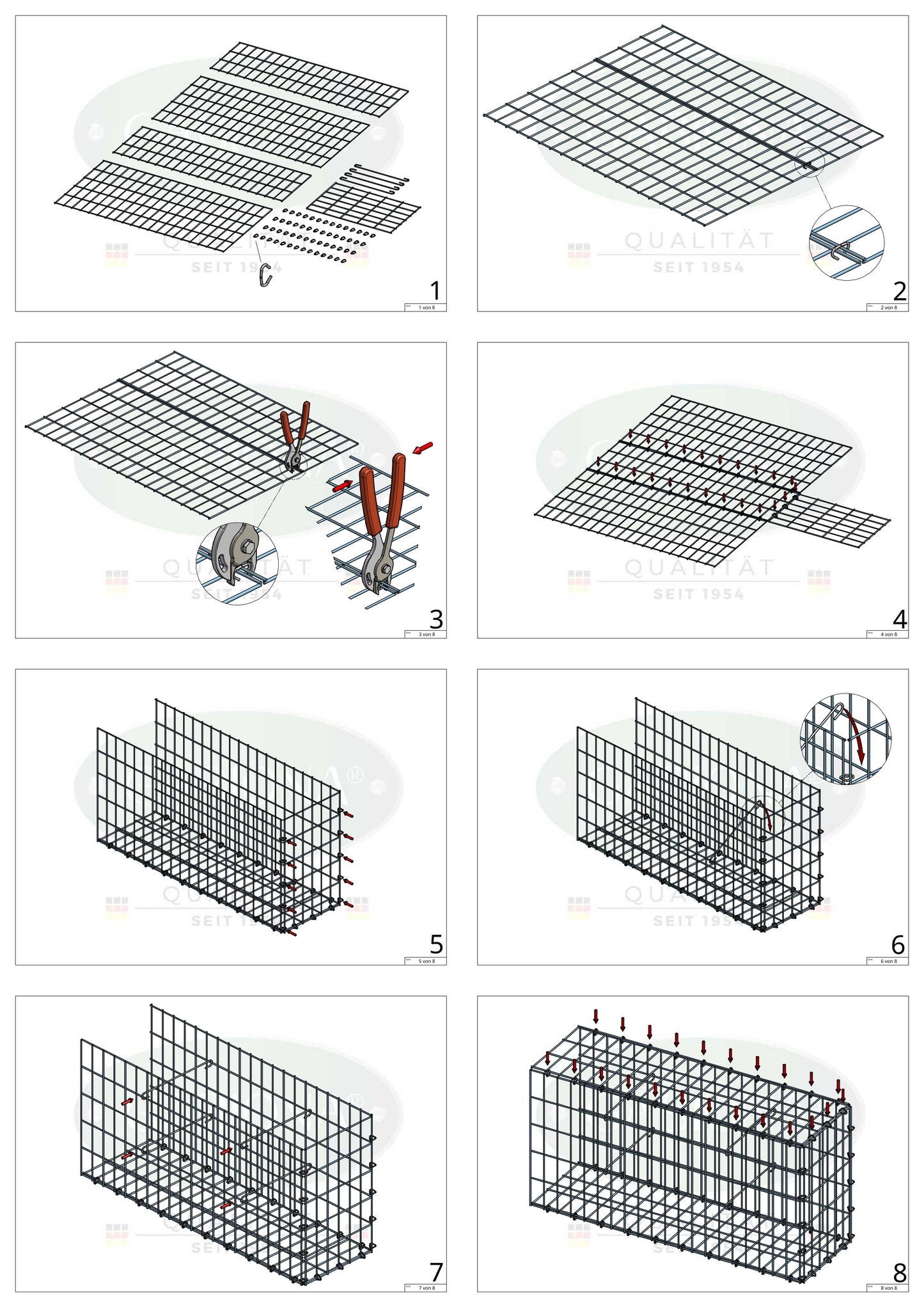 Pila adicional tipo 2 100 cm x 80 cm x 40 cm, malla 5 cm x 10 cm, anillo en C