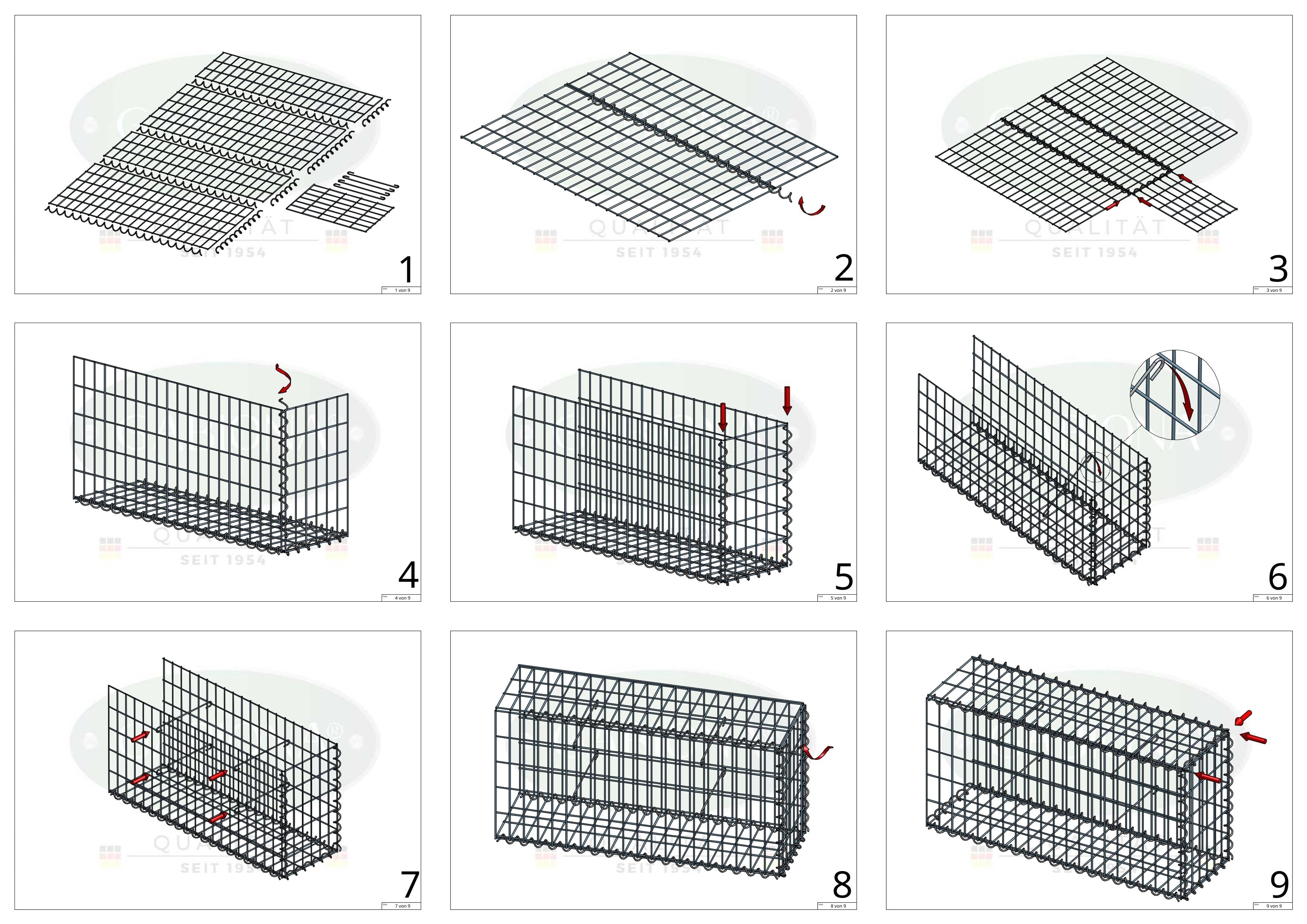 Grown-on gabion type 2 30 cm x 30 cm x 30 cm (L x H x D), mesh size 5 cm x 10 cm, spiral