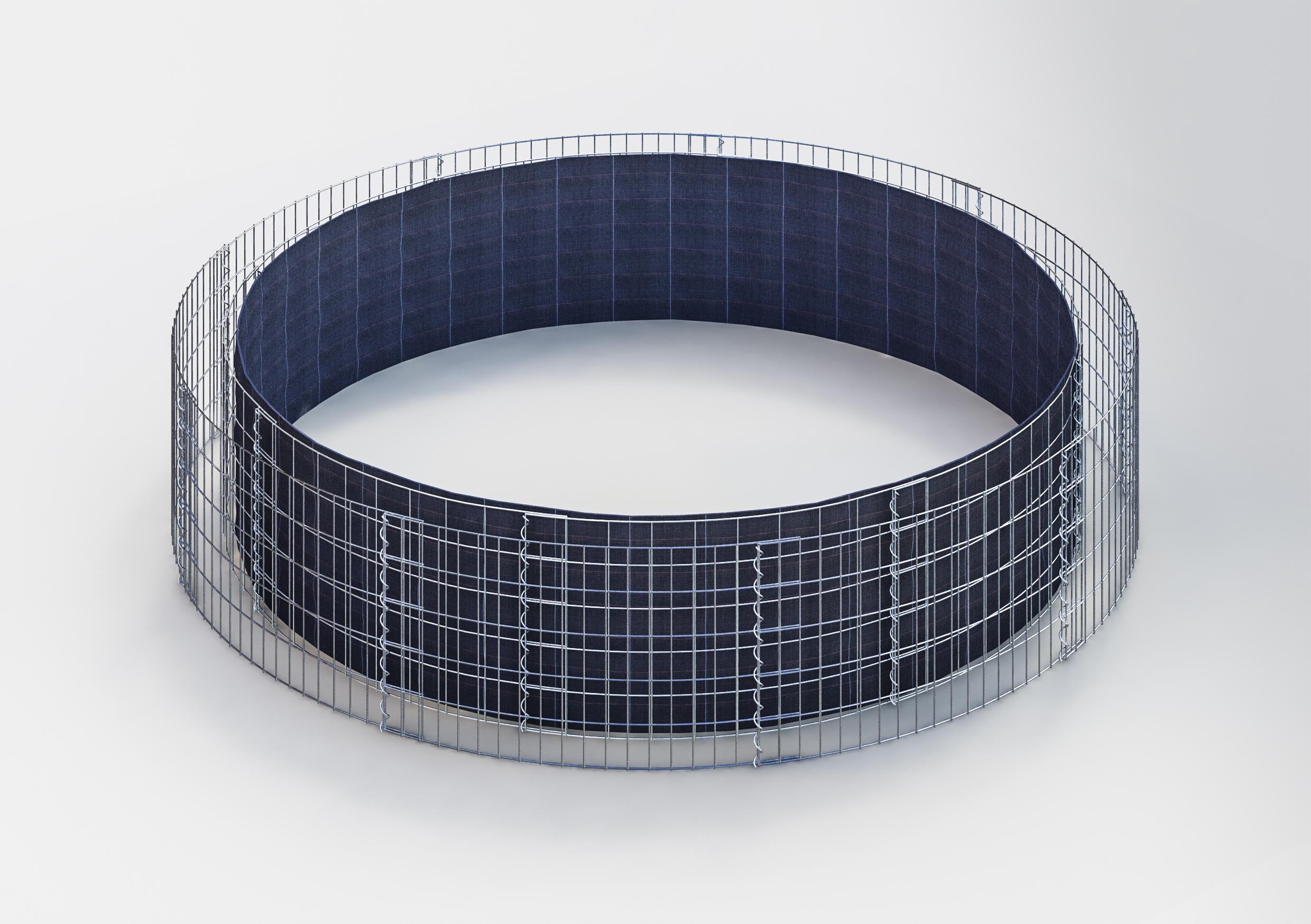 Lit surélevé rond, diamètre extérieur 442 cm, hauteur 50 cm, mailles 5 x 10 cm, épaisseur des parois 15 cm