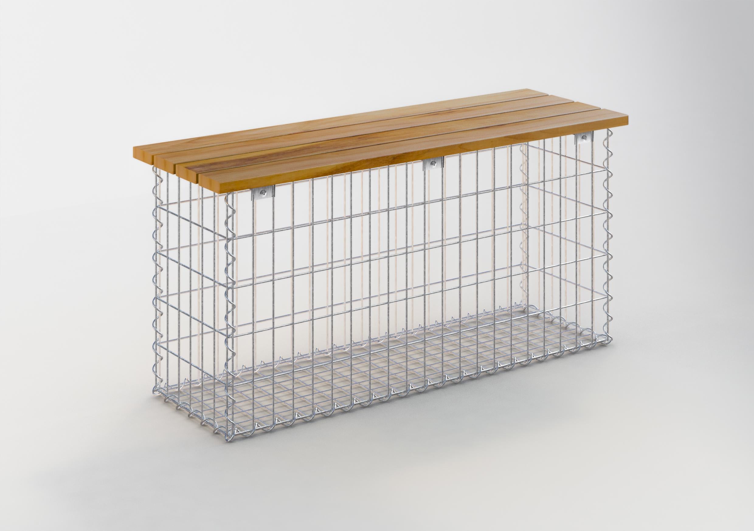 Trädgårdsbänk spiral gabion 105 x 50 x 30 cm - 3 TEAK MW 5 x 10 cm