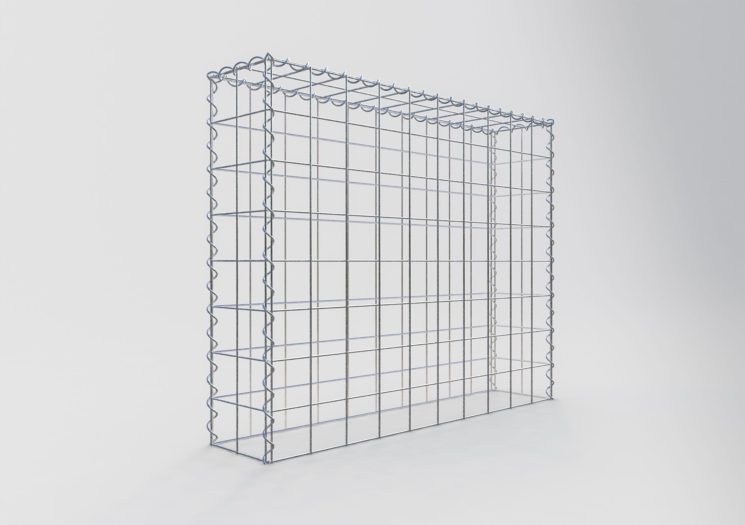 Opbouw schanskorf type 3 100 cm x 80 cm x 20 cm (L x H x D), maaswijdte 10 cm x 10 cm, spiraal