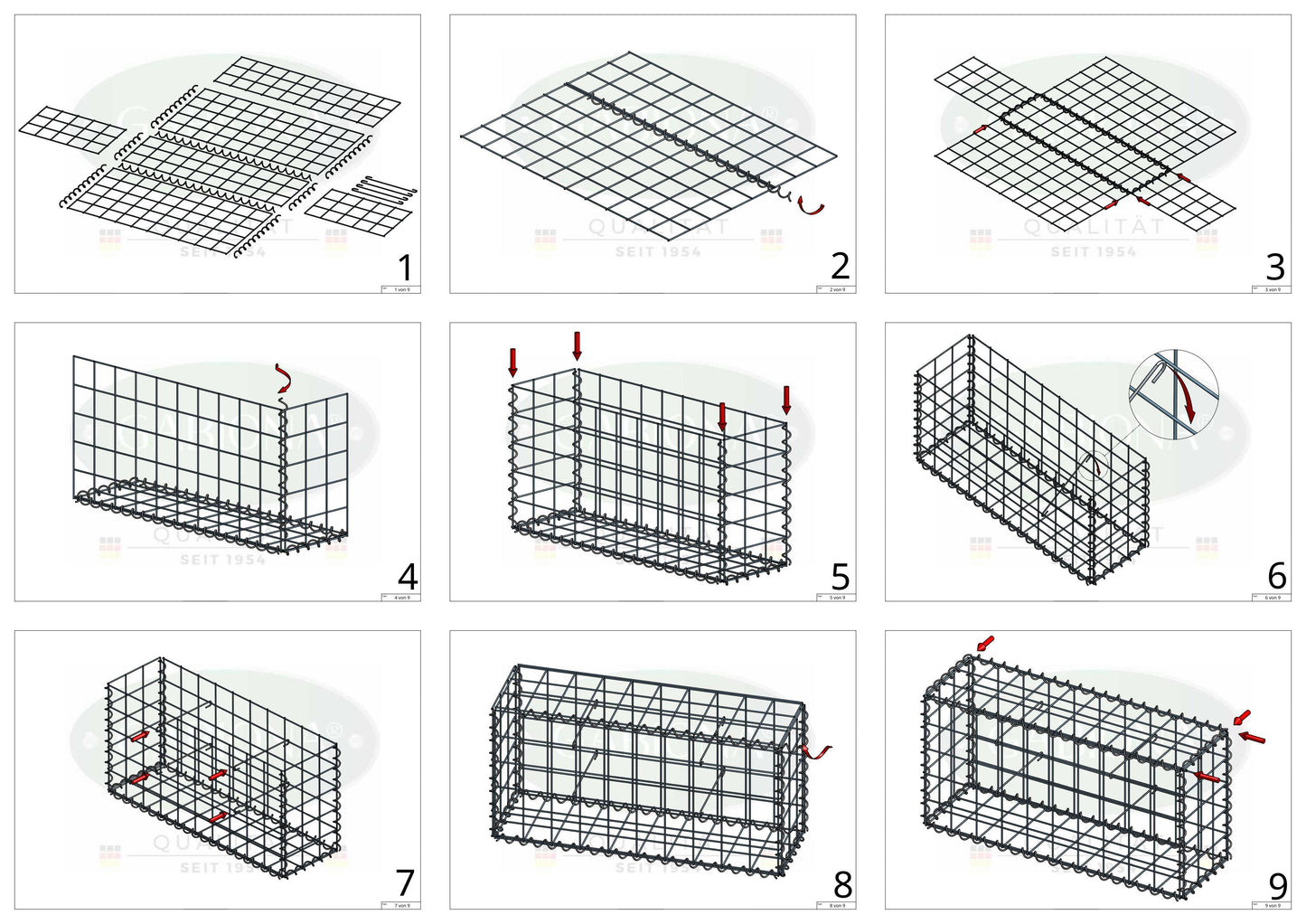 2er Set Gabionen 100 cm x 50 cm x 50 cm (L x H x T), Maschenweite 10 x 10 cm, Spirale