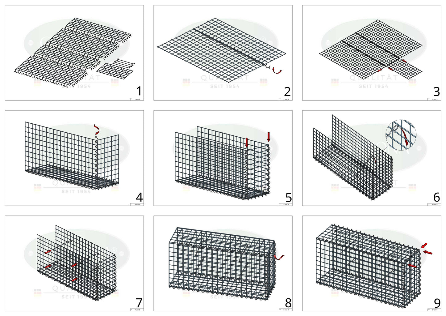 Add-on schanskorf type 2 50 cm x 50 cm x 30 cm (L x H x D), maaswijdte 5 cm x 5 cm, spiraalvormig