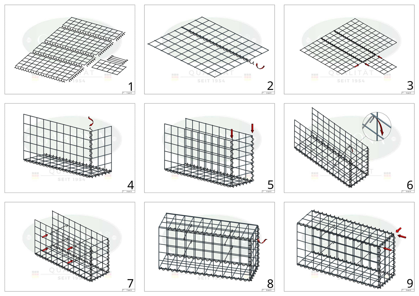 Anbaugabione Typ 2 100 cm x 90 cm x 40 cm (L x H x T), Maschenweite 10 cm x 10 cm, Spirale