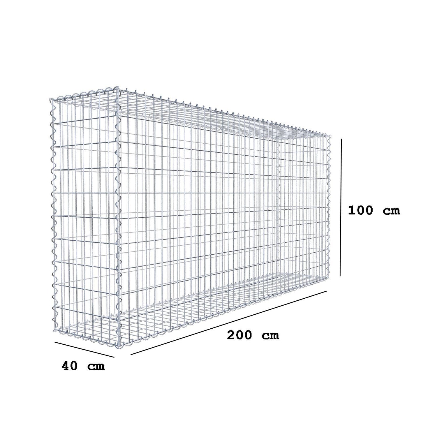 Gabione 200 cm x 100 cm x 40 cm (L x H x T), Maschenweite 5 cm x 10 cm, Spirale