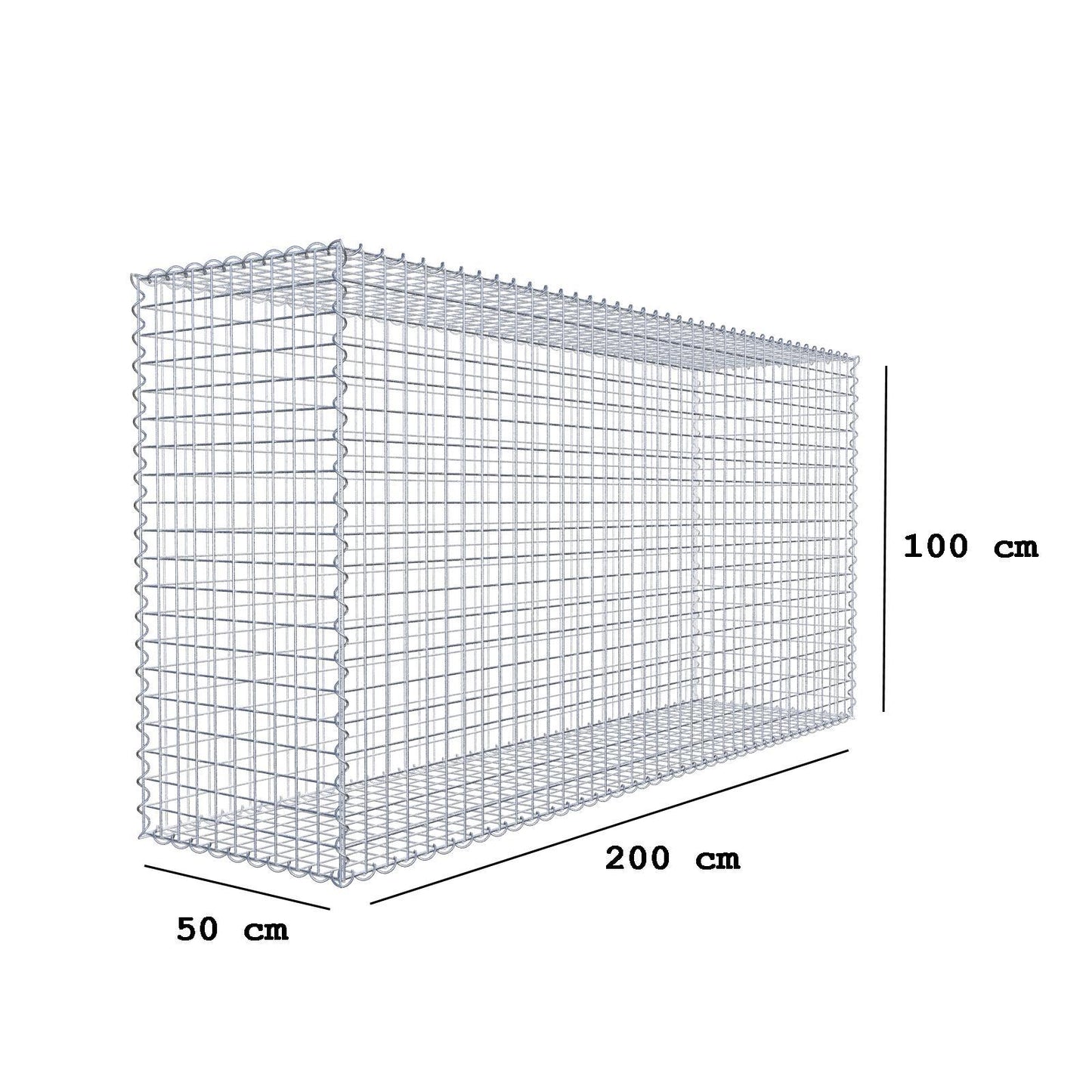 Gabbione 200 cm x 100 cm x 50 cm (L x H x P), maglia 5 cm x 5 cm, spirale