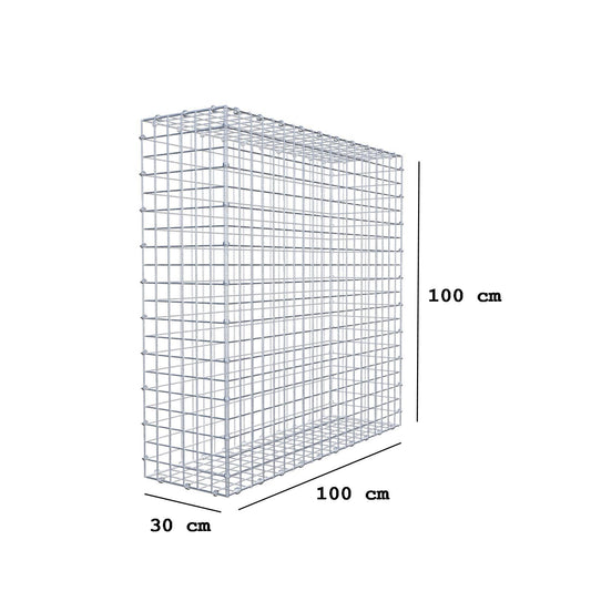 Gabione 100 cm x 100 cm x 30 cm (L x H x T), Maschenweite 5 x 5 cm, Spiralring