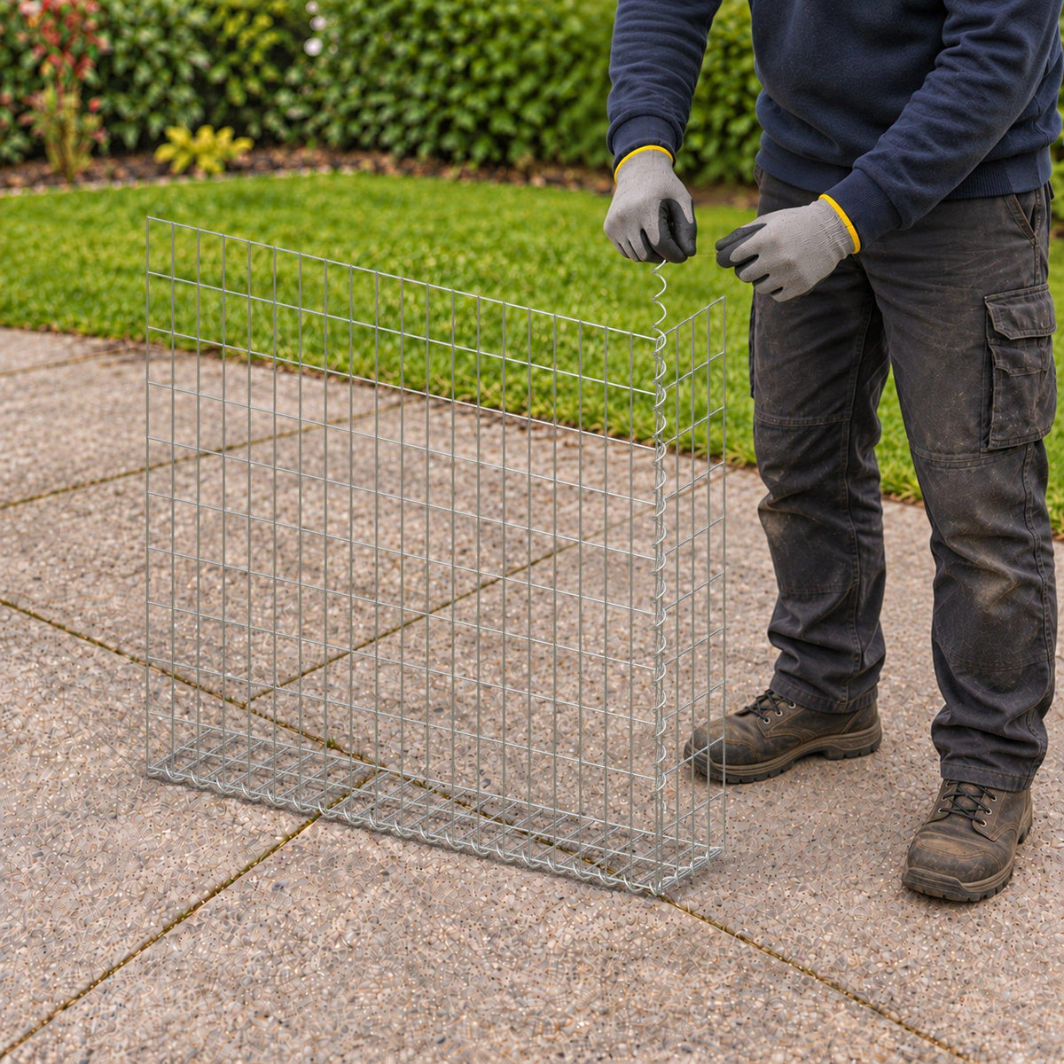 Gabion 100 cm x 100 cm x 20 cm (L x H x D), maskestørrelse 5 cm x 10 cm, spiral