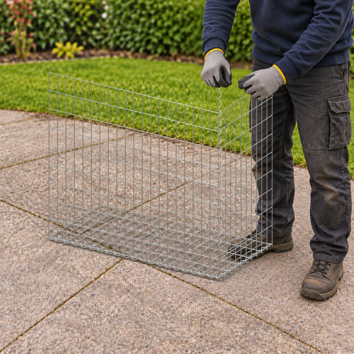 Gabion 100 cm x 90 cm x 50 cm (L x H x D), maskestørrelse 5 cm x 10 cm, spiral