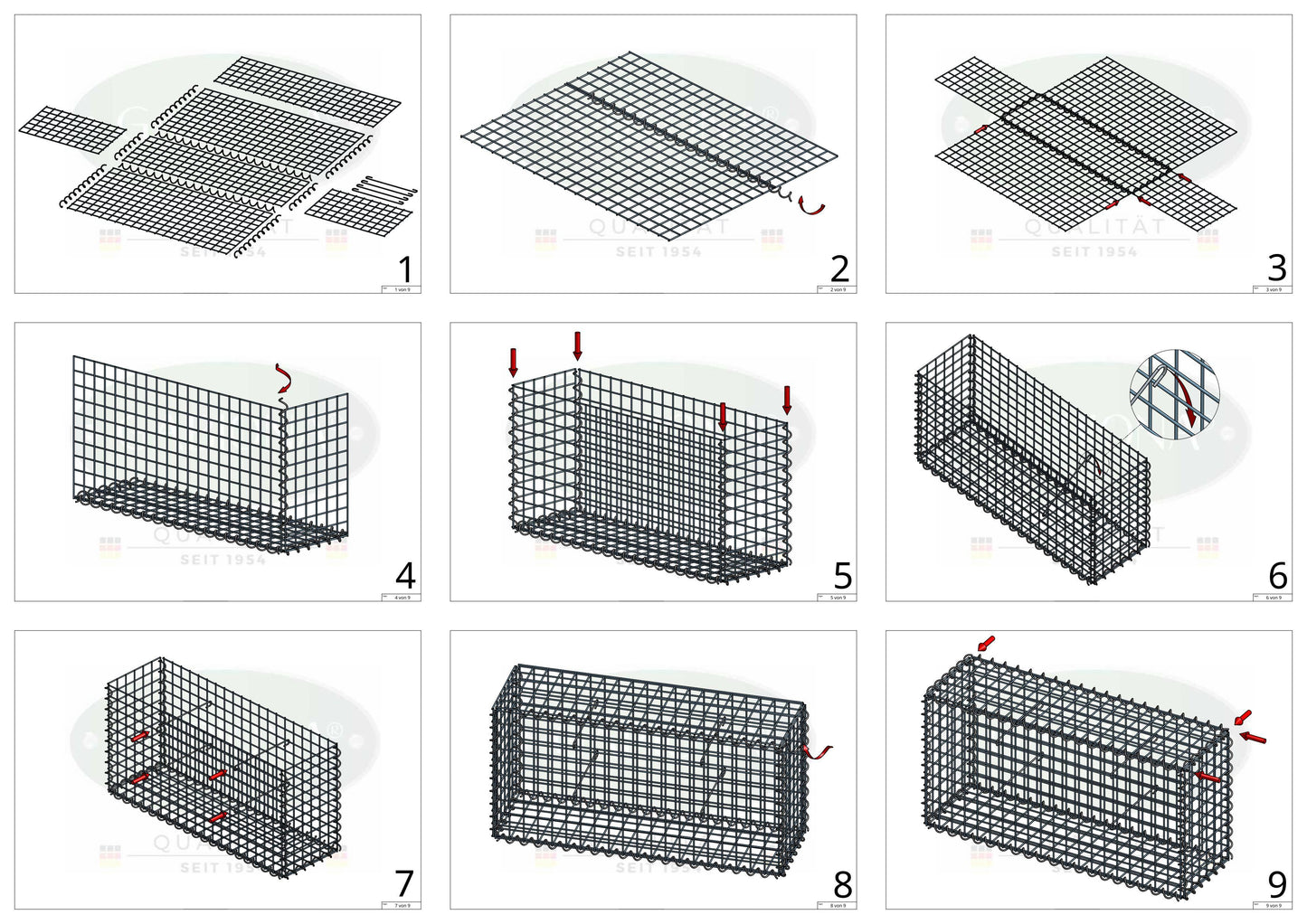 Lot de 2 gabions 100 cm x 30 cm x 20 cm (L x H x P), mailles 5 x 5 cm, spirale
