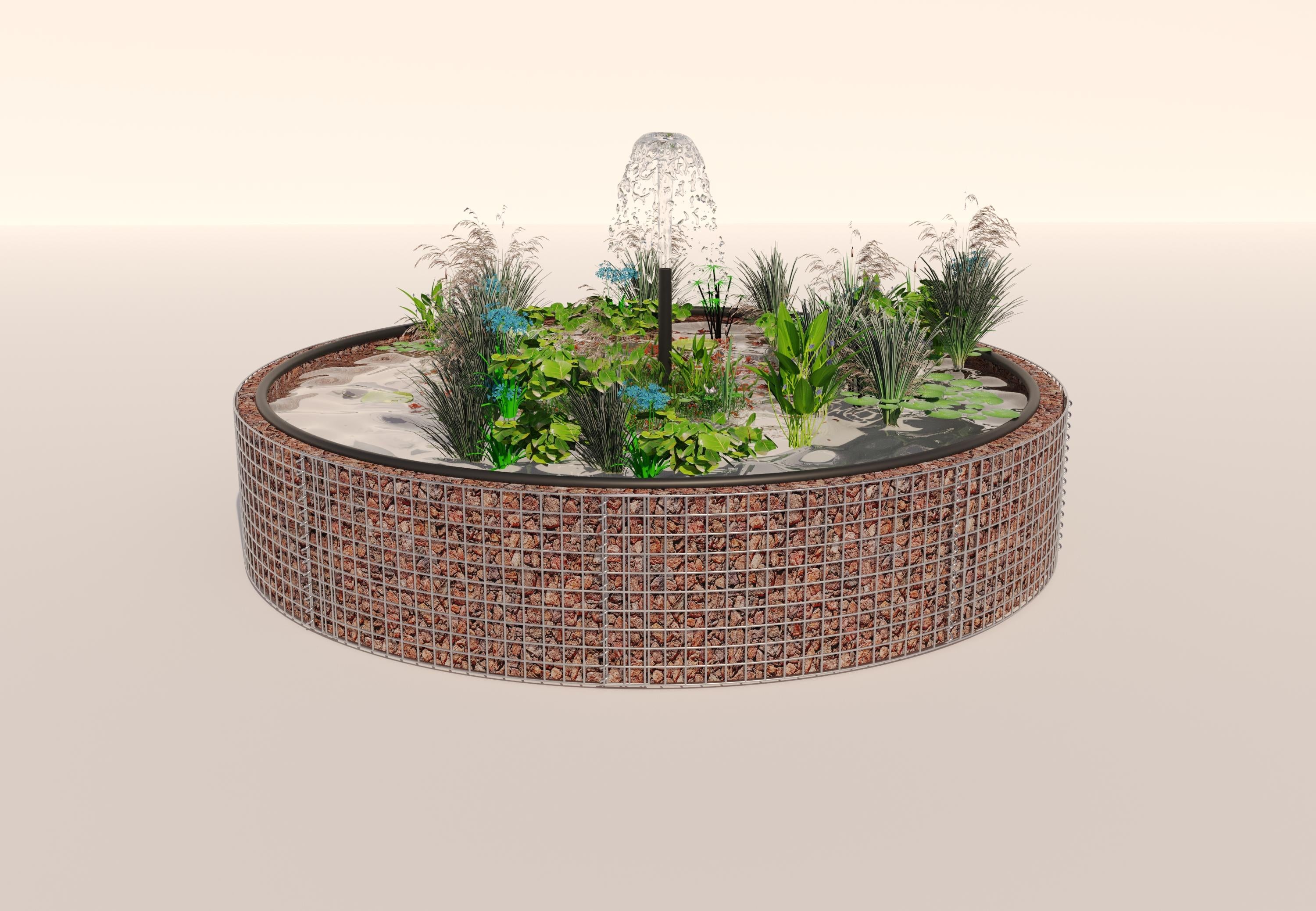 Estanque elevado de gaviones redondo, diámetro exterior 262 cm, altura 50 cm, luz de malla 5 x 5 cm, espesor de pared 15 cm