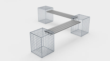 Banco de jardín 3 gaviones en espiral - 205 x 60 x 40 cm (L x A x P) MW 5 x 5 cm, con tablero reciclado en antracita