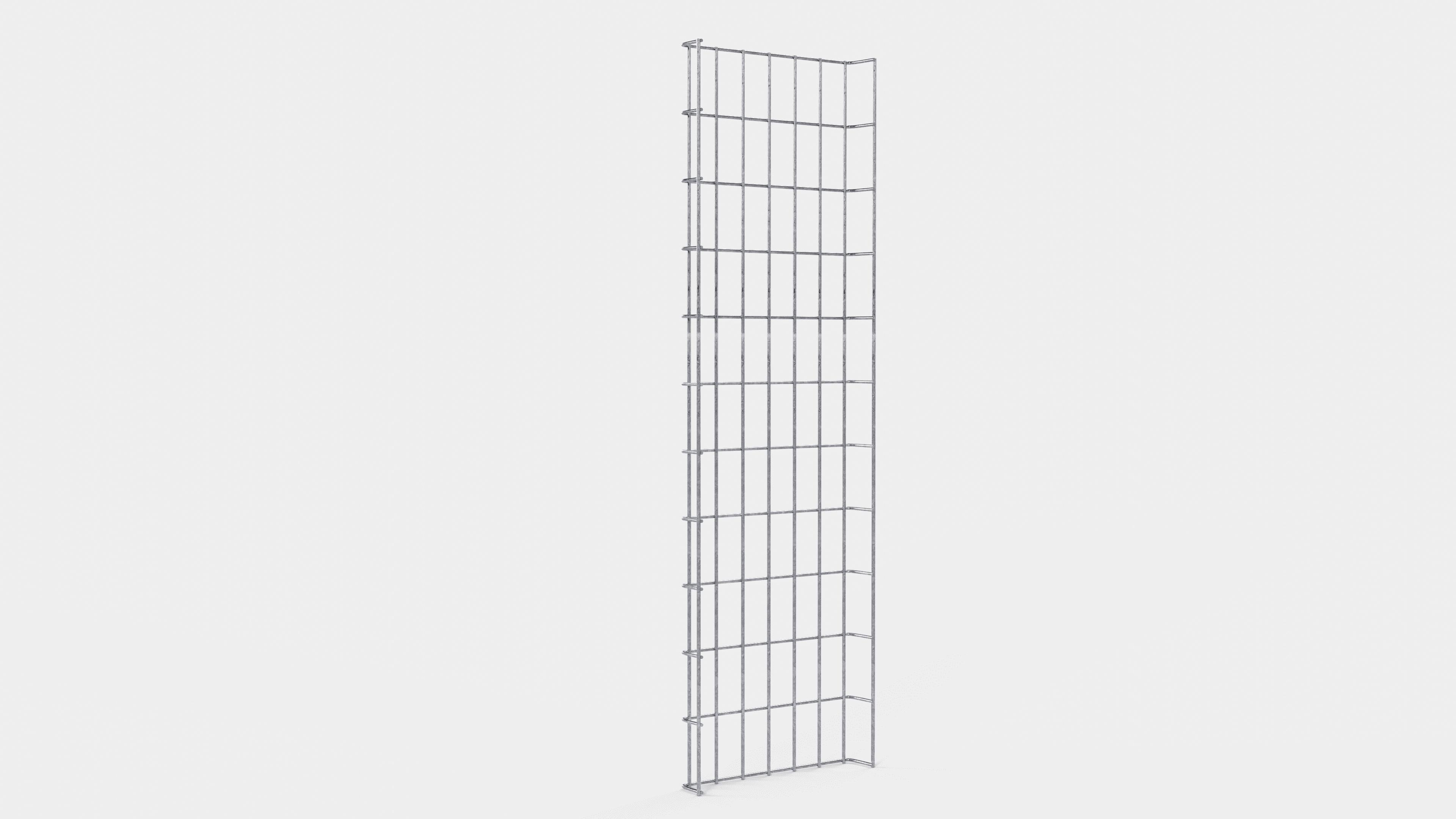 Altezza canalina 110 cm, profondità 5 cm, dimensione maglia 5 x 10 cm