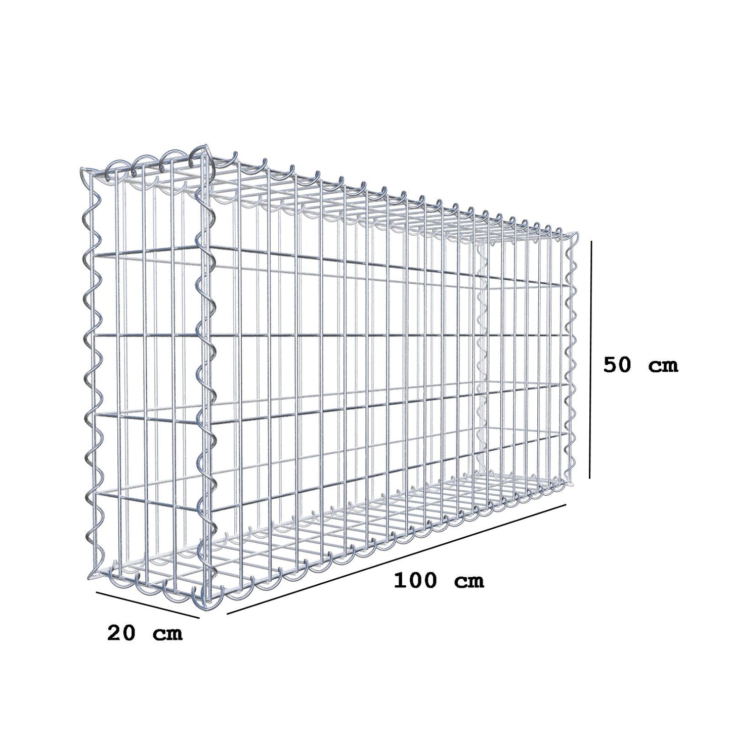 Gabion 100 cm x 50 cm x 20 cm (L x H x D), maskestørrelse 5 cm x 10 cm, spiral