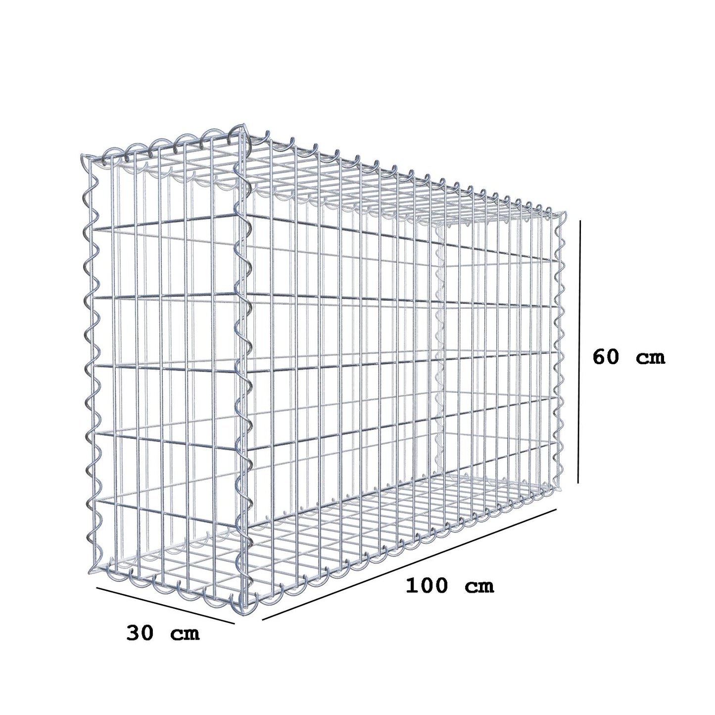 Gabion 100 cm x 60 cm x 30 cm (L x H x P), mailles 5 cm x 10 cm, spirale