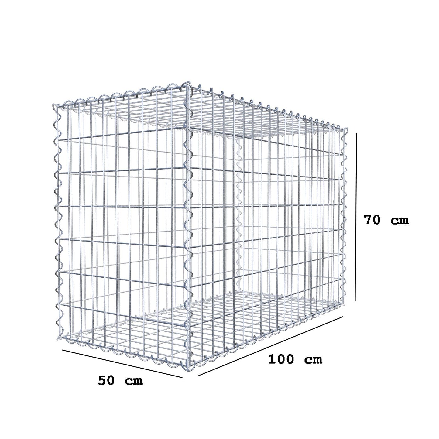 Gabion 100 cm x 70 cm x 50 cm (L x H x D), maskestørrelse 5 cm x 10 cm, spiral