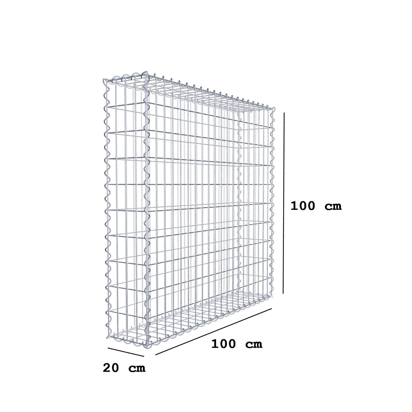 Gabion 100 cm x 100 cm x 20 cm (L x H x D), maskestørrelse 5 cm x 10 cm, spiral