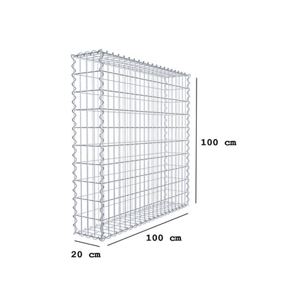 Gabion 100 cm x 100 cm x 20 cm (L x H x D), maskestørrelse 5 cm x 10 cm, spiral