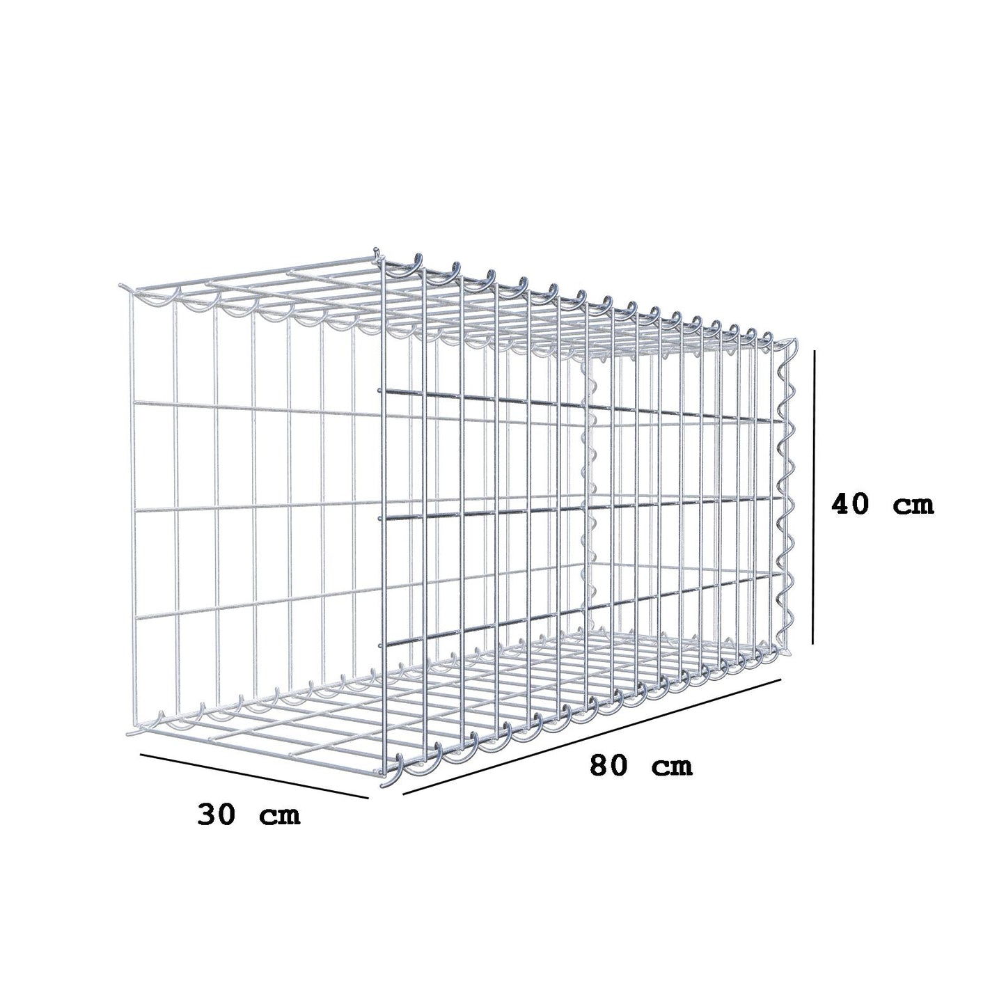 Extra gabion typ 2 80 cm x 40 cm x 30 cm (L x H x D), maskstorlek 5 cm x 10 cm, spiral