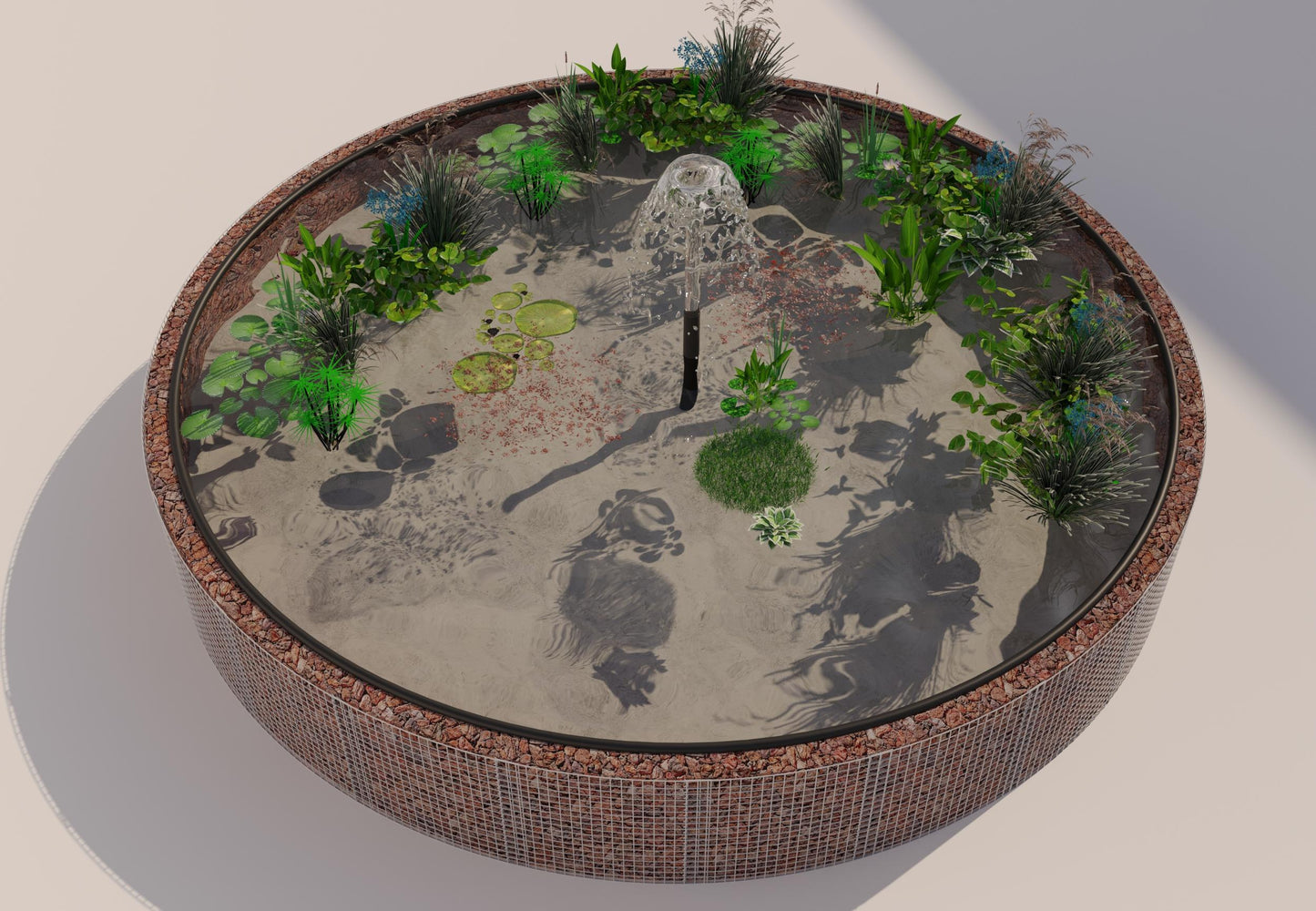 Tanque elevado de gabiões, redondo, diâmetro exterior 292 cm, altura 80 cm, dimensão da malha 5 x 5 cm, espessura da parede 15 cm