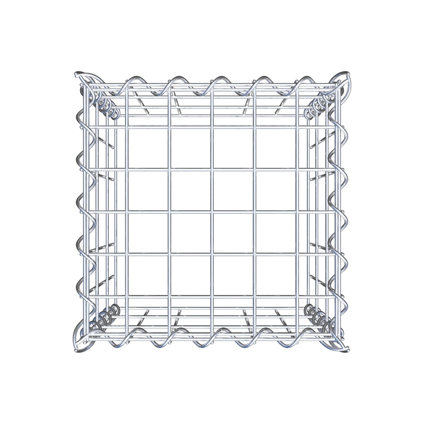 Opbouw schanskorf type 3 30 cm x 30 cm x 30 cm (L x H x D), maaswijdte 5 cm x 10 cm, spiraalvormig